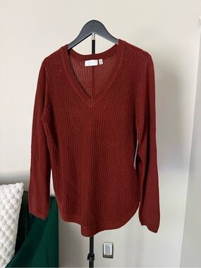 RD Style V-Neck Sweater in Rust Brown